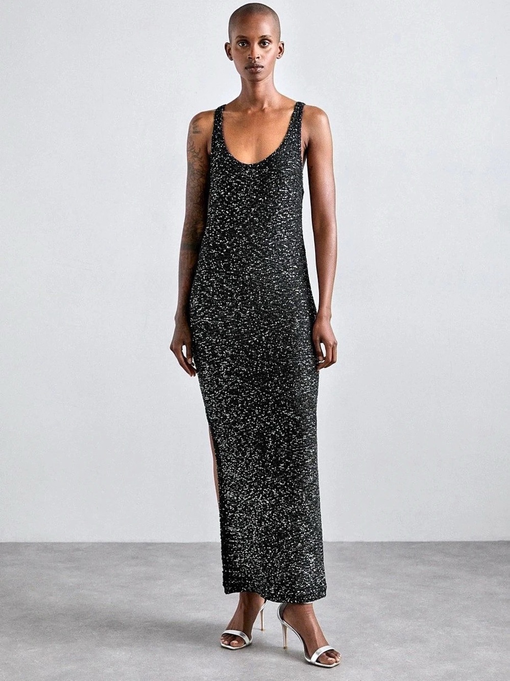 Hervé Léger The Madeline Sequin Side Slit Midi Dress